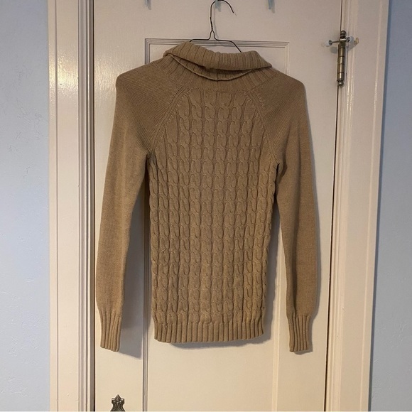 Banana Republic Sweater Wool Cashmere Cable Knit Camel Cowl Neck Soft Size XS - Picture 3 of 7